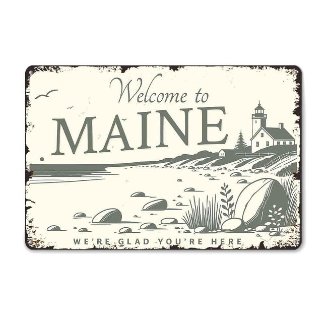 Welcome To Maine 8x12 Inch We Are Glad You Are Here Funny Vintage Retro Coastal Aluminum Metal Sign Decor For Farmhouse Living Room Kitchen Man Cave Garage Bathroom Outdoor Wall Art