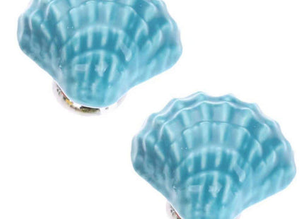 Ceramic Seashell Nautical Cabinet Knobs for Kitchen Drawer, 6 Pack, Blue