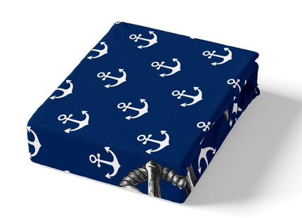 Nautical Anchor Sheet Set Twin Size Navy Blue White Geometric Stripes Bedding Set 3Pcs Kids Boys Teens Room Decor Abstract Ocean Waves Bed Sheet Sea Adventure Fitted + Flat Sheet,1 Pillowcase