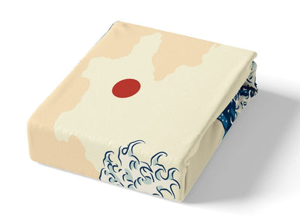 Castle Fairy Waves Pattern Bedding Set Twin Size for Kids Boys Bedroom,Japanese Ukiyo-e Bed Duvet Cover Set,Red Sun Comforter Cover Ocean Decor 2 Pieces 1 Duvet Cover with 1 Pillowcase No Comforter