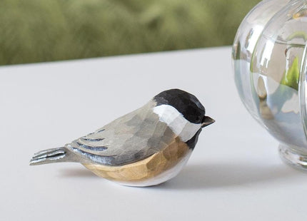 INF-STAR Handmade Black-Capped Chickadee Bird Figurine, Wooden Black-Capped Chickadee Carving, Unique Small Bird Statue for Home Décor or Collectible Gift