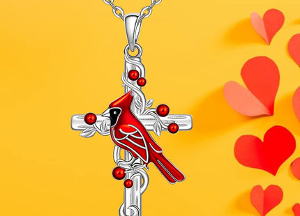 Talonior Red Cardinal Necklace for Women Sterling Silver Cardinal Cross Necklace Pendant Memorial Sympathy Cardinal Jewelry Charm Mothers Day Gifts