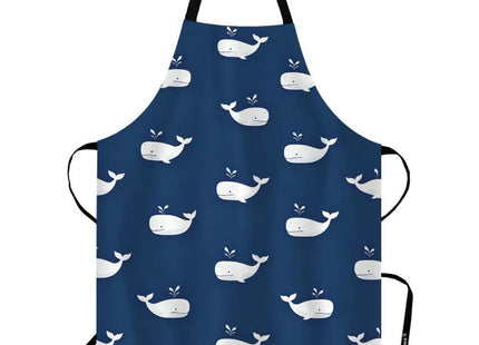 Beabes Whale Bib Apron Adjustable Neck Strap White Ocean Wildlife Vintage Sea Life Fish Swim Repeat Pattern Polyester Work Apron Crafting BBQ Drawing Chef Waitress 27" X 31"