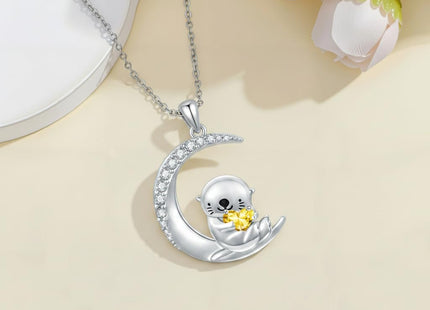 PROESS Sea Otter Necklace Sterling Silver November Birthstone Necklace Sea Otter Jewelry Otter Animal for Women Daughter Otter Lovers
