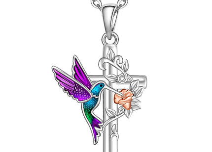 Fenthring Hummingbird Necklace for Women Cross Sterling Silver