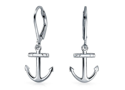 Small Nautical Anchor Dangle Earrings .925 Sterling Silver