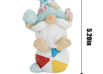 Hodao Coastal Ocean Gnome Decorations – Hand-Painted Resin Beach Gnome Sitting on Ball with Seashell Hat & Coral Details, Summer Sea Decor Gift for Indoor Home, Bedroom & Tabletop Ornaments