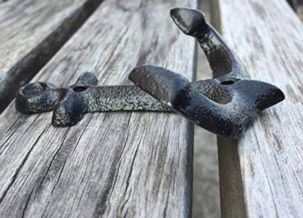 Facaler Nautical Cast Iron Ship Anchor Weathered Nautical Wall Hooks Coat Hook, Screws Included (5 PCS)