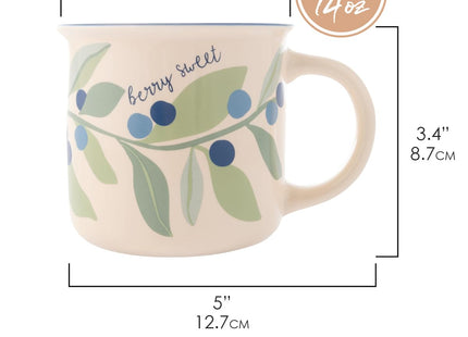 Karma, 14 oz New Bone China Camp Mug - Cute Coffee and Tea Mug - New Bone China Coffee Mugs for Women and Men, Blueberry