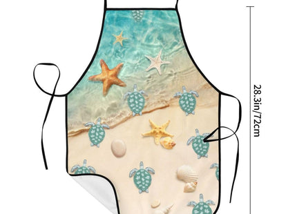 Sea Turtles Kitchen Apron With Pockets, Nautical Cooking Aprons For Grilling Bbq Painting, Teal Chef Apron for Men Women, Nautical Kitchen Decor