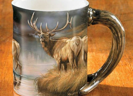 Wild Wings Autumn Mist - Elk Sculpted Mug by Rosemary Millette