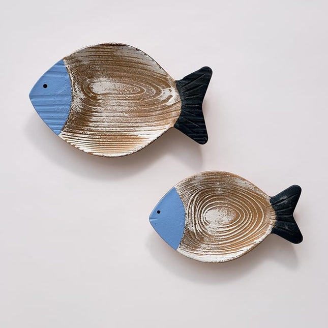 CSWLJS 2PC Beach Decor for Home or Ocean Decor Fish Hanging Wall Art Coastal Decor Ocean Bathroom Decor Nautical Wall Decor, Fish Decor for Bathroom, Patio or Pool, Wooden Vintage