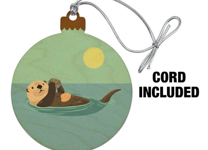 Sea Otter Eating Giant Clam Wood Christmas Tree Holiday Ornament