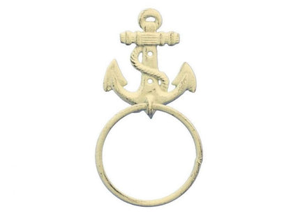 Hampton Nautical Cast Iron Anchor Towel Holder, 8.5", Whitewashed