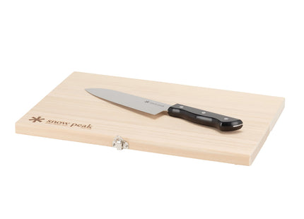 Snow Peak Cutting Board and Knife Set, Chopping Block, Foldable, Natural Birch Wood, Stainless Steel Knife, Camping, Picnic, Large