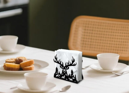 DOODLREAM Deer Head Decorative Black Metal Napkin Holder for Table, 5.3" x 4.9" x 1.9" Reindeer Forests Standing Napkin Holder for Home Kitchen Restaurant Picnic Party Coffee Bar Dining Room