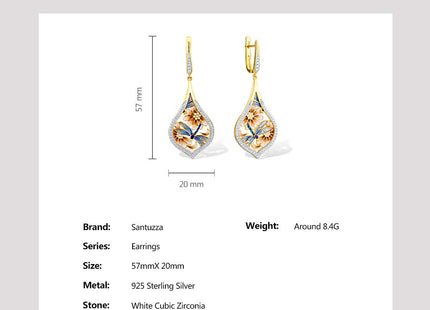 Santuzza 925 Sterling Silver Enamel Dragonfly Drop Earrings