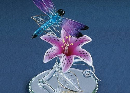 Glass Baron Dragonfly on Lily Figurine