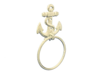 Hampton Nautical Cast Iron Anchor Towel Holder, 8.5", Whitewashed