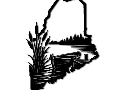Maine Landscape Lake Boat Metal Wall Art Decor Metal Outdoor Decor Metal Signs Rustic Style Stunning Elegant Wall Decor for Living Room Office Home Decoration Art Piece (Black,12inch)