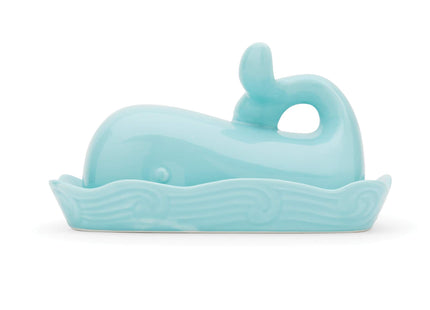 Fox Run Ceramic Whale Butter Dish with Lid, 7", Aqua Blue Cute Butter Dish