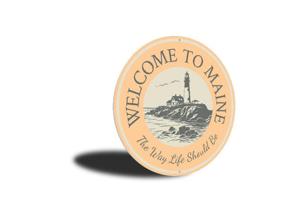 Welcome to Maine Lighthouse Round Sign - 18-inch Circle