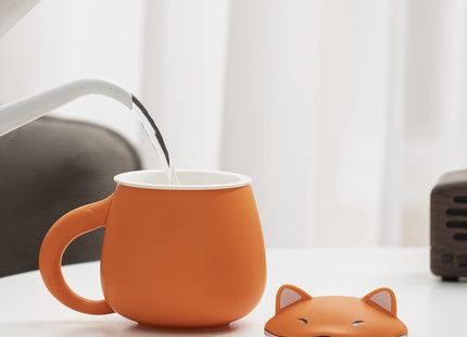 TANG PIN Orange Fox Infusion Mug, 13.5 OZ, Ceramic, Animal Coffee Mug