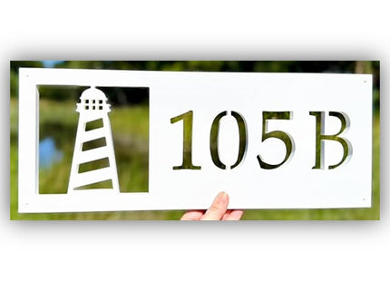 Horizontal Lighthouse Address Sign, Weatherproof PVC Nautical House Numbers, Beach House Address Plaque, Exterior Coastal Home Decor