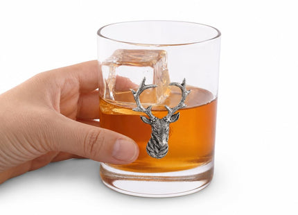 Vagabond House Elk Head Double Old Fashioned Glass - Premium Pewter Accents - 8 oz Whiskey Tumbler - Lodge Style Barware - 4.25 inch Tall