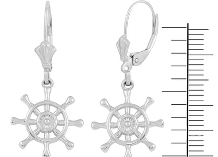 925 Sterling Silver Ships Wheel Lever back Nautical Earrings