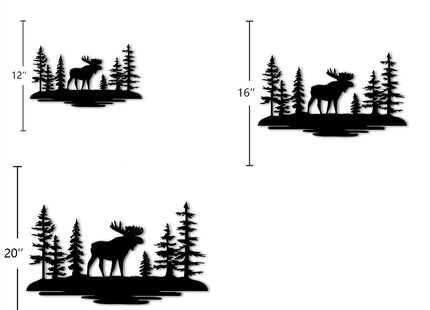 Moose Forest Landscape Metal Wall Art Metal Outdoor Decor Metal Signs Rustic Farmhouse Wall Art Decor Exquisite Home Decoration for Living Room Bedroom Cabin Lodge (Black,32inch)