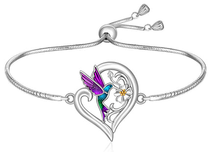 Hummingbird Bracelets for Women Sterling Silver Purple Hummingbird Bracelet