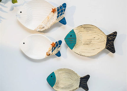 OECECR 2Pcs Wood Fish Nautical Beach Wall Decor, Wooden Hanging Coastal Wall Art Decor for Home, Lake House, Ocean Bathroom Decor - White