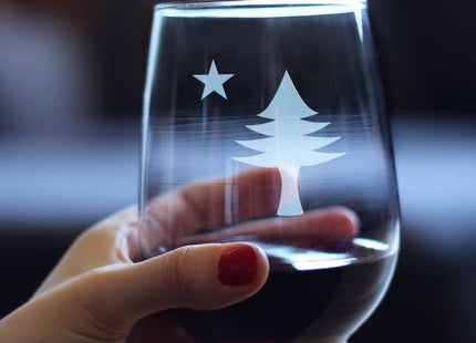 Bevvee Old Maine Flag - Stemless Wine Glass - Original 1901 State of Maine Flag Gifts for Women & Men Mainers - Large 17 Ounce