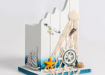 Nautical Wood Pen Holder, Mediterranean Desk Organizer for Office 1 Pack