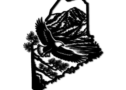 Maine State Eagle Mountain Landscape Metal Wall Art Decor Outdoor Decor Metal Signs Rustic Style Stunning Elegant Wall Decor for Living Room and Office Home Decoration (Black,20inch)