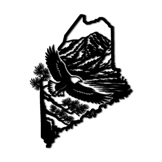 Maine State Eagle Mountain Landscape Metal Wall Art Decor Outdoor Decor Metal Signs Rustic Style Stunning Elegant Wall Decor for Living Room and Office Home Decoration (Black,20inch)