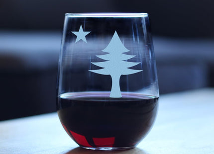 Custom Old Maine Flag - Personalized Stemless Wine Glass - Original 1901 State of Maine Flag Gifts for Women & Men Mainers - Large 17 Ounce - Customized Wine Glass Gift