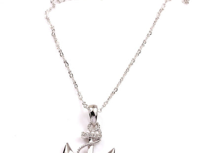 FC JORY White Gold Plated Crystal CZ Anchor Necklace Earrings Studs Jewelry Set