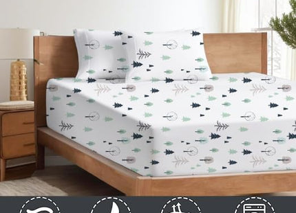 KRISHNA 4 Piece Printed Sheets Set, Hotel Luxury Brushed Microfiber, Soft & Breathable, 12" Deep Pocket Fitted Sheet, King Size Sheet Set, Winter Forest