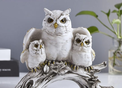 Blorple White Owl Family Statue, Resin Owl Figurines for Home Decor