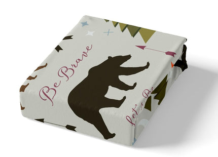 Happy Camping Fitted Sheet Twin Size Hunt Bear Pine Trees Bedding Set for Kids Boys Men Adults Cabin Room Decor Campfire Arrow Cartoon Bed Sheet Wild Outdoor Adventure Deep Pocket Sheet 2pcs