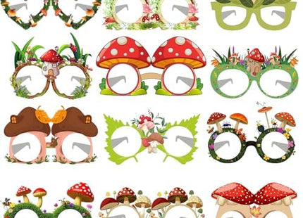 24PCS Mushroom Birthday Decorations Eyeglasses Wild Paper Glasses Birthday Party Supplies Decorations Woodland Animal Forest Party Favors Woodland Theme Photo Booth Props