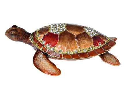Sea Turtle Trinket Box, 4.5" Turtle Figurine, Hinged Jewelry Box