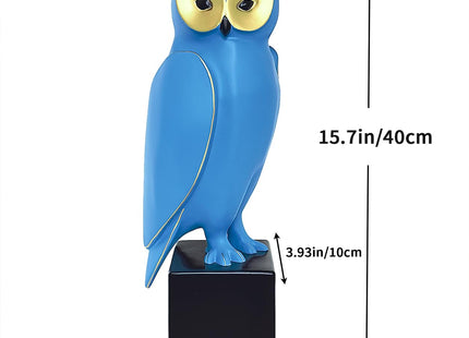 Lodkksg Blue Resin Owl Statue – Mid-Century Modern Owl Sculpture – Retro Owl Art Piece – Freestanding Modern Abstract Home Decor for Living Room, Bookshelf, and Mantel – 15.7-Inch Resin Owl Sculpture