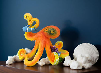 Deep Sea Octopus Statue - 5-inch Resin Standing Octopus Figurine, Realistic Marine Table Décor, Handcrafted Orange Octopus Sculpture for Home & Office Decor