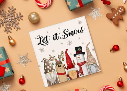 Let it Snow Sign, Holiday Winter Christmas Decor, Christmas Gnomes Moose Snowman Decorations for Home Office Desk Table Shelf Fireplace 5 x 5 Inch