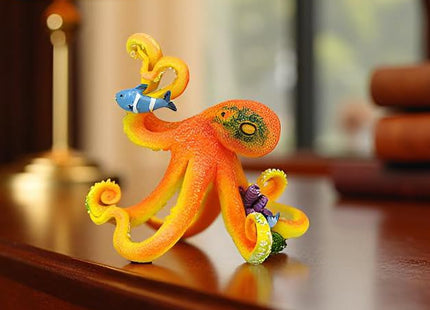 Deep Sea Octopus Statue - 5-inch Resin Standing Octopus Figurine, Realistic Marine Table Décor, Handcrafted Orange Octopus Sculpture for Home & Office Decor