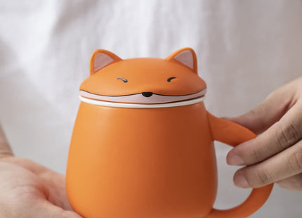 TANG PIN Orange Fox Infusion Mug, 13.5 OZ, Ceramic, Animal Coffee Mug