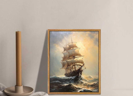 KBKBART Framed Vintage Canvas Wall Art, Sailboat Painting Prints 8x10inch